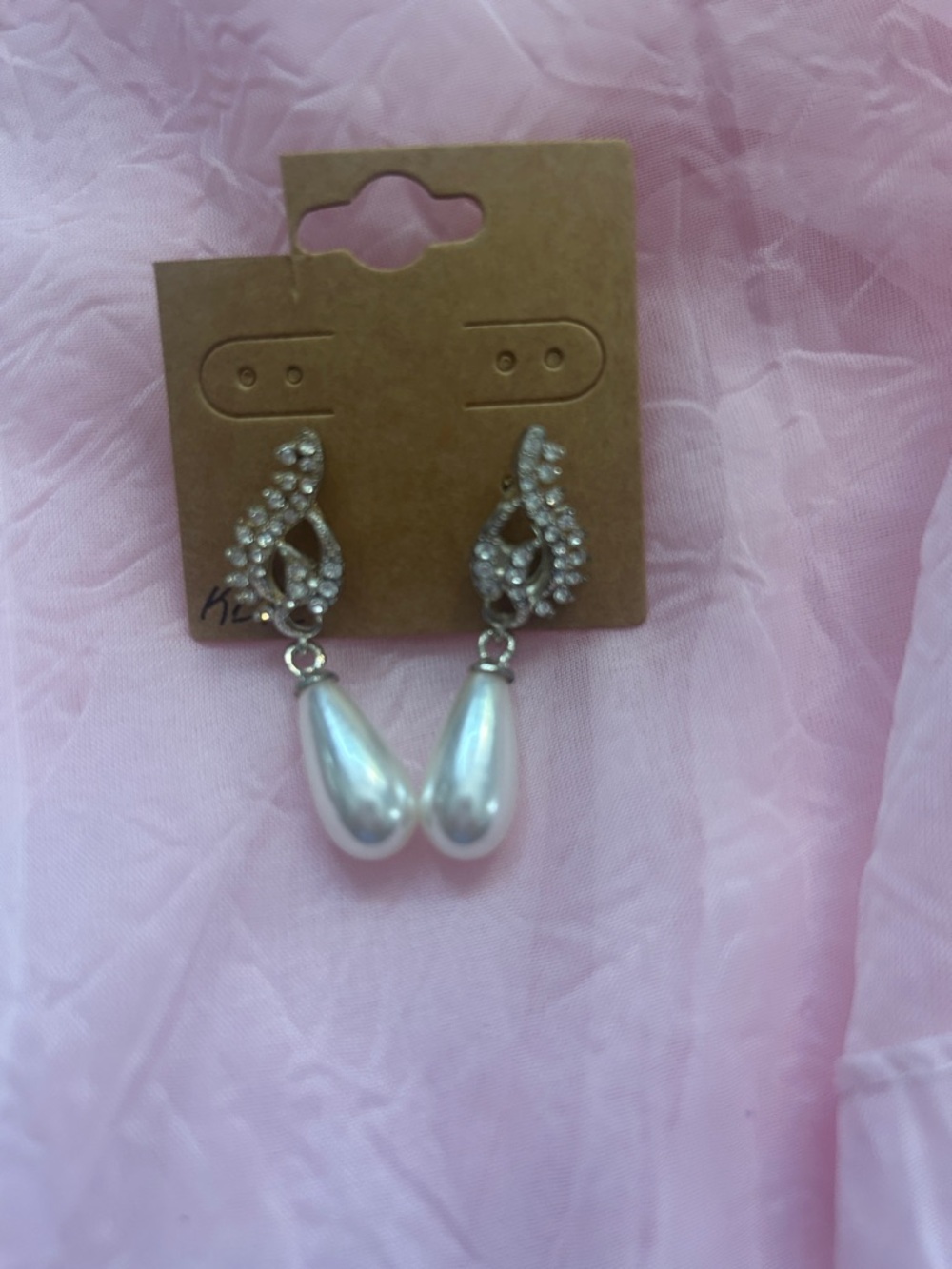 Crystal Teardrop Pearl Dangle Earrings - Silver